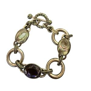 Lia Sophia Silver Tone Abalone Toggle Elegant Gold and Purple Bracelet